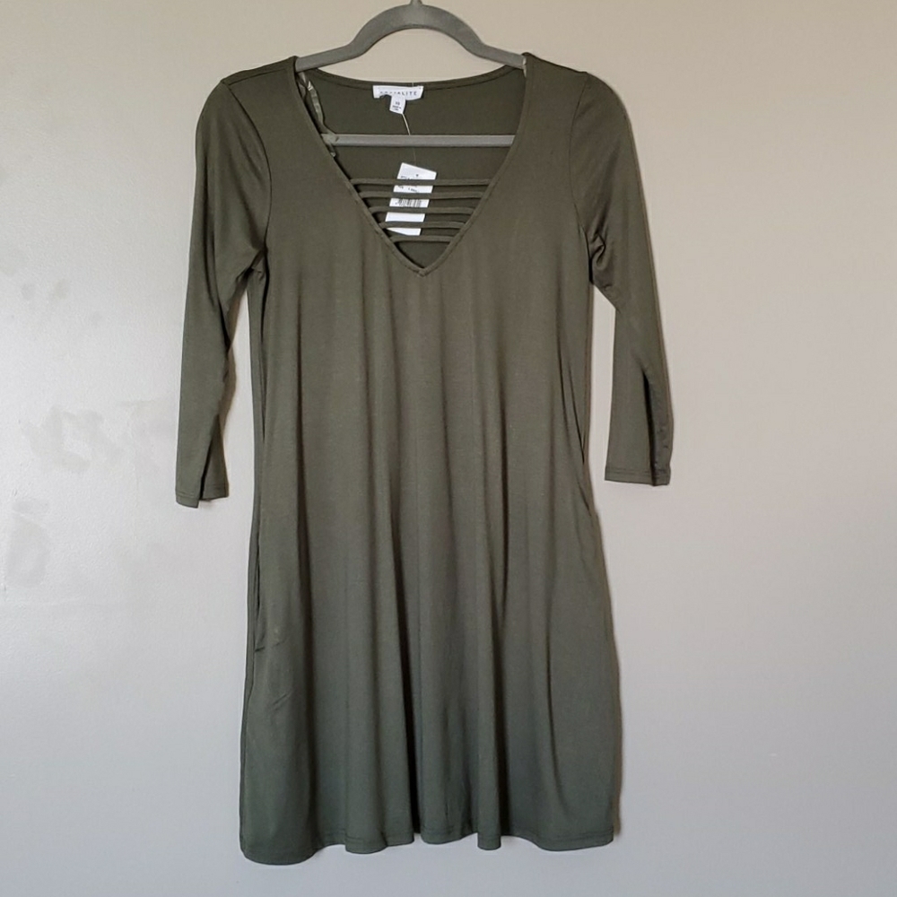NWT Olive Green 3/4 Sleeve Dress XS